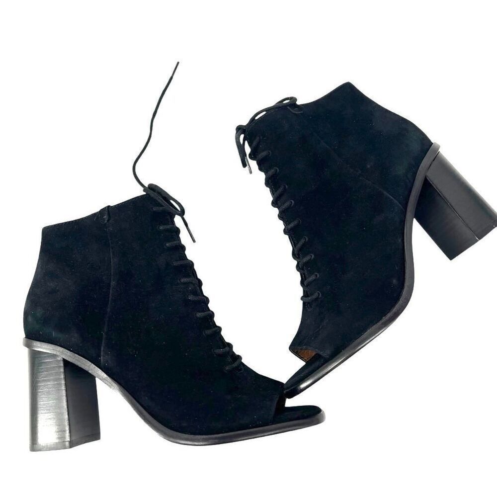 Frye Amy Peep Toe‎ Lace Zip Boots Suede Black 6.5